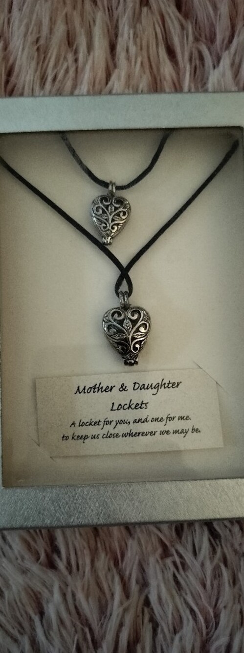 Mother & Daughter Silver Heart Locket Necklace Set